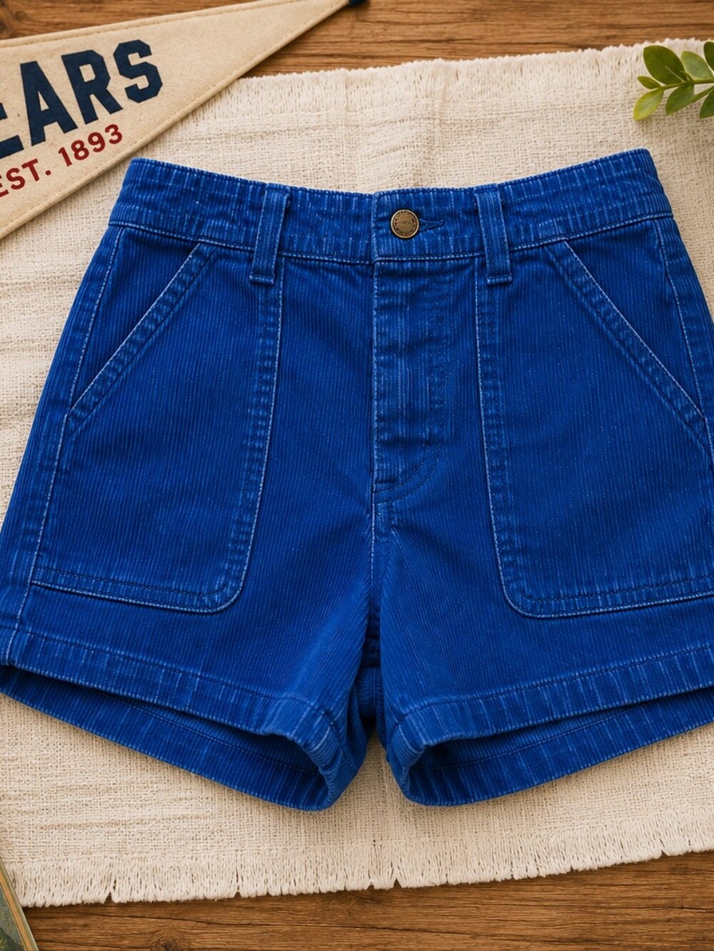 Vintage Sears Boys Blue Corduroy Shorts Size 12 Retro Preppy